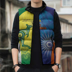 Custom Australia And India Cricket Sleeveless Puffer Jacket Ashoka Chakra With Aboriginal - Aussie Hoodie
