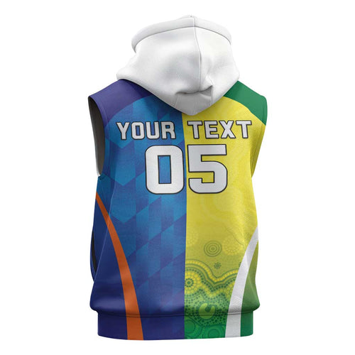 Custom Australia And India Cricket Sleeveless Zip Hoodie Ashoka Chakra With Aboriginal LT05