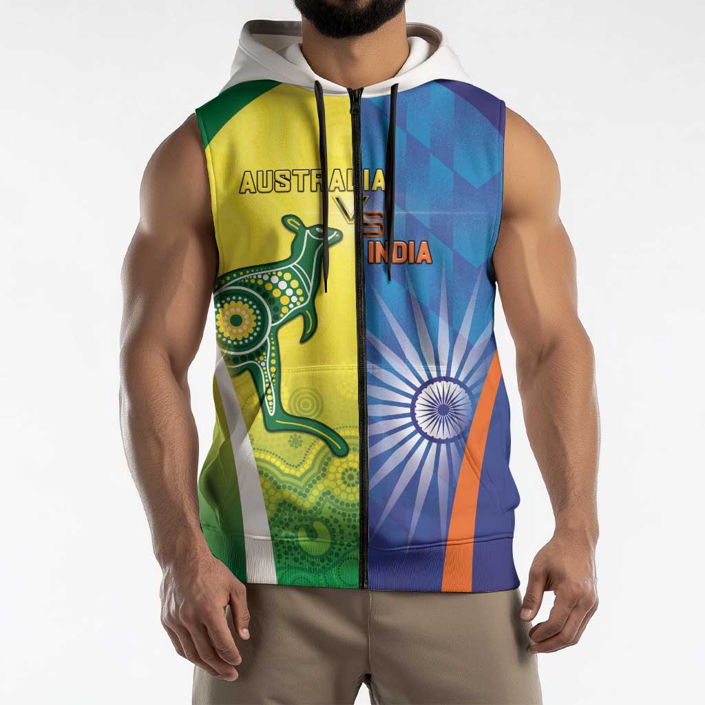 Custom Australia And India Cricket Sleeveless Zip Hoodie Ashoka Chakra With Aboriginal LT05