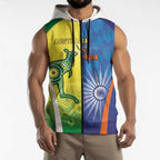 Custom Australia And India Cricket Sleeveless Zip Hoodie Ashoka Chakra With Aboriginal LT05
