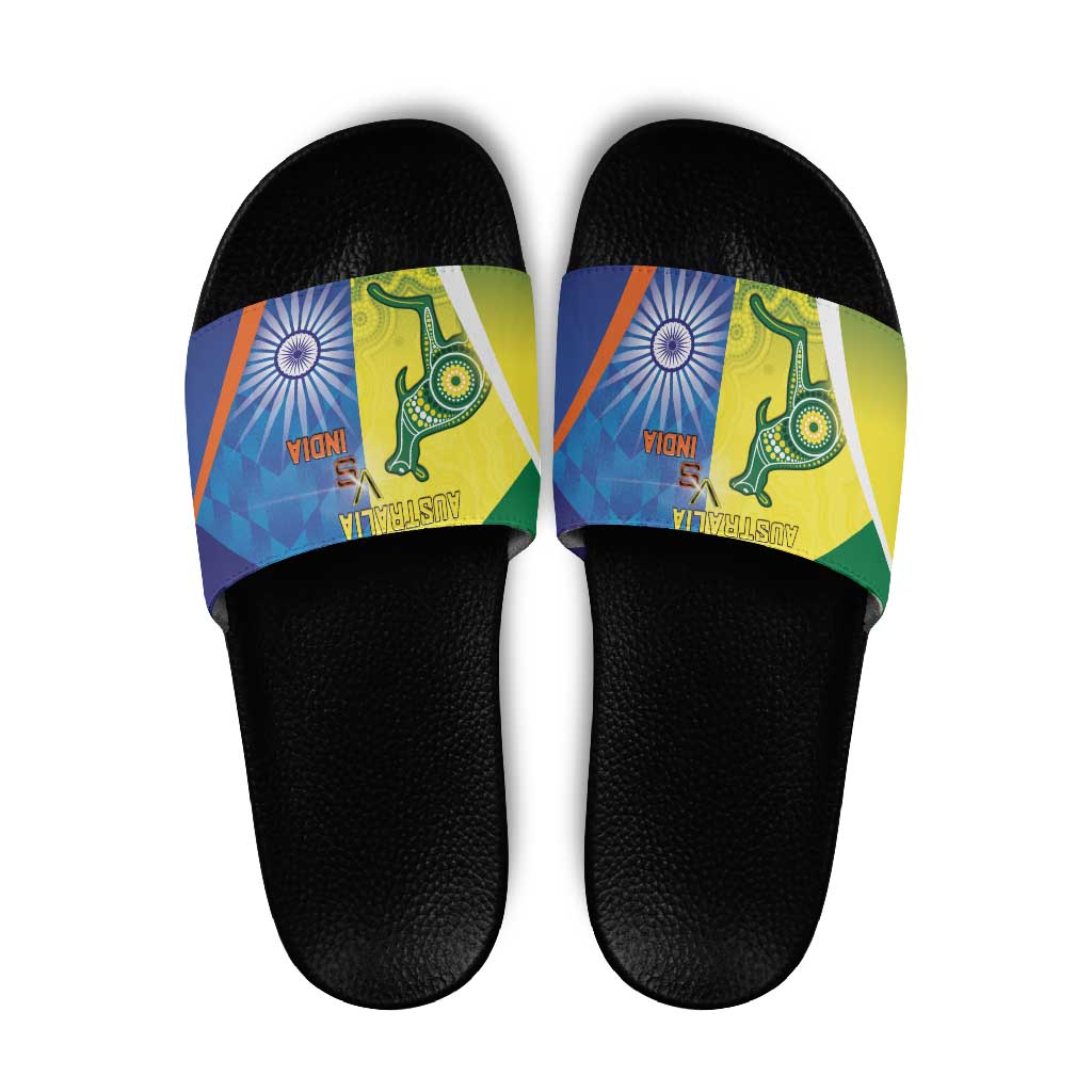 Australia And India Cricket Slide Sandals Ashoka Chakra With Aboriginal - Aussie Hoodie