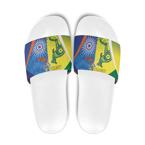 Australia And India Cricket Slide Sandals Ashoka Chakra With Aboriginal - Aussie Hoodie