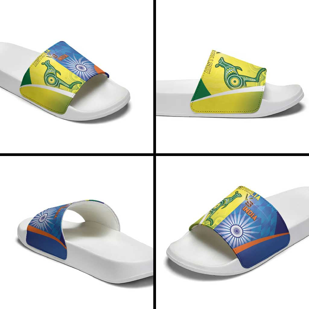 Australia And India Cricket Slide Sandals Ashoka Chakra With Aboriginal - Aussie Hoodie