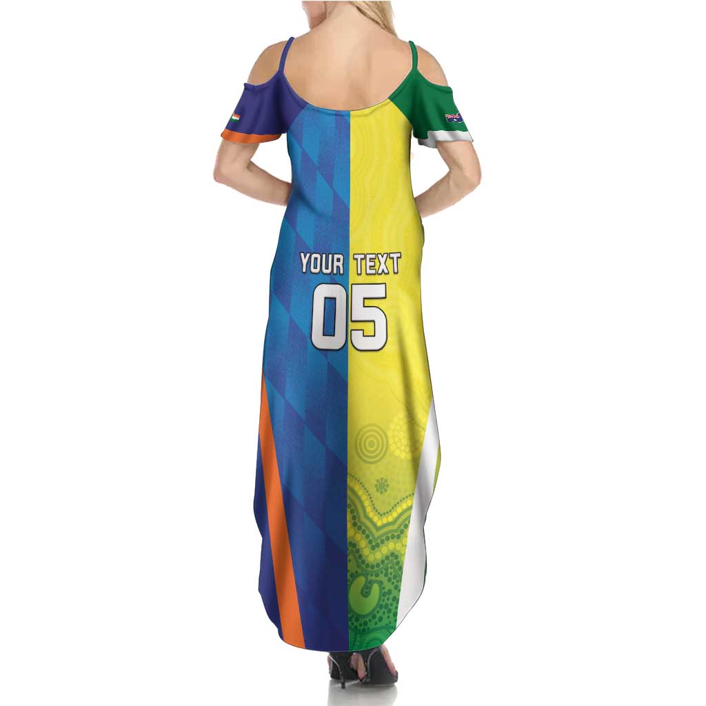 Custom Australia And India Cricket Summer Maxi Dress Ashoka Chakra With Aboriginal - Aussie Hoodie