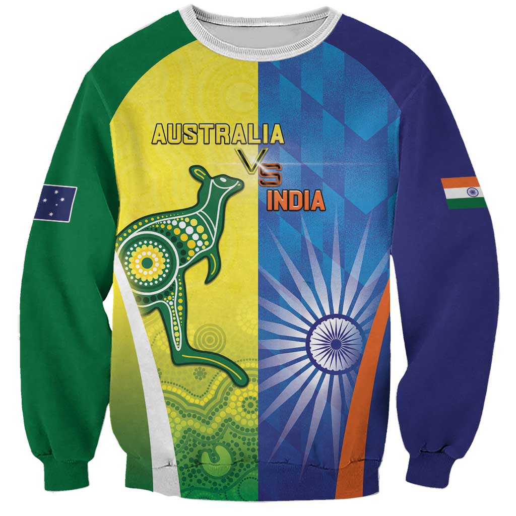 Custom Australia And India Cricket Sweatshirt Ashoka Chakra With Aboriginal - Aussie Hoodie