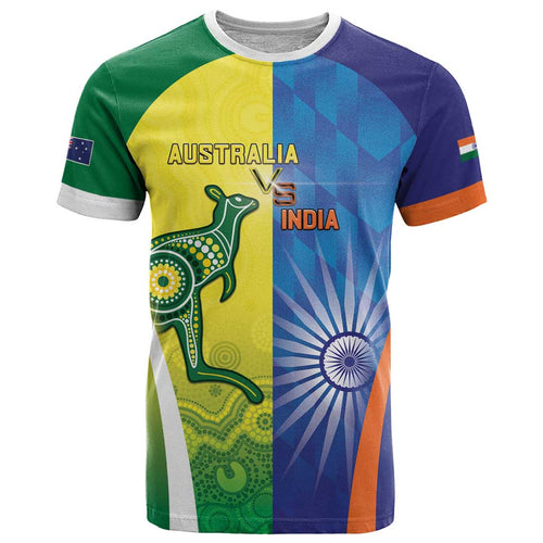 Custom Australia And India Cricket T Shirt Ashoka Chakra With Aboriginal - Aussie Hoodie
