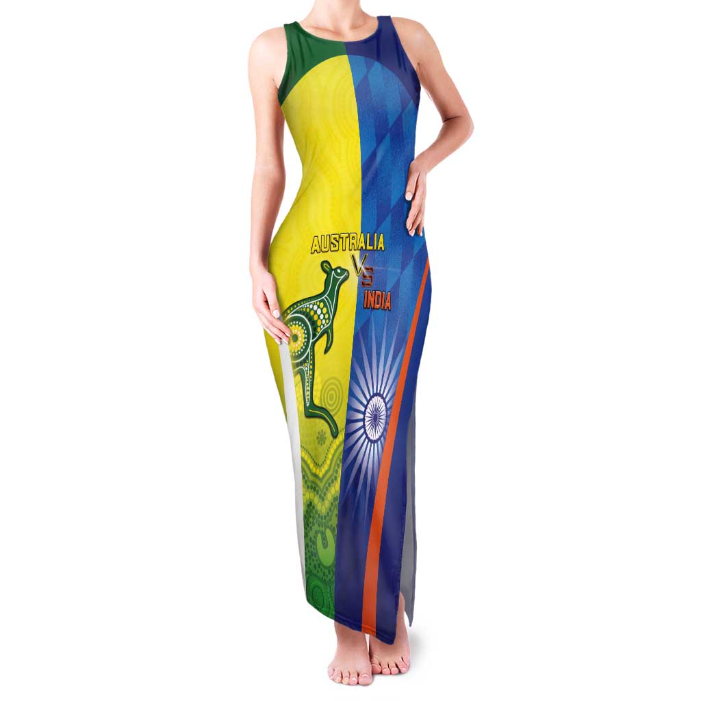 Custom Australia And India Cricket Tank Maxi Dress Ashoka Chakra With Aboriginal - Aussie Hoodie