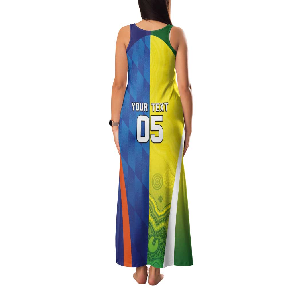 Custom Australia And India Cricket Tank Maxi Dress Ashoka Chakra With Aboriginal - Aussie Hoodie