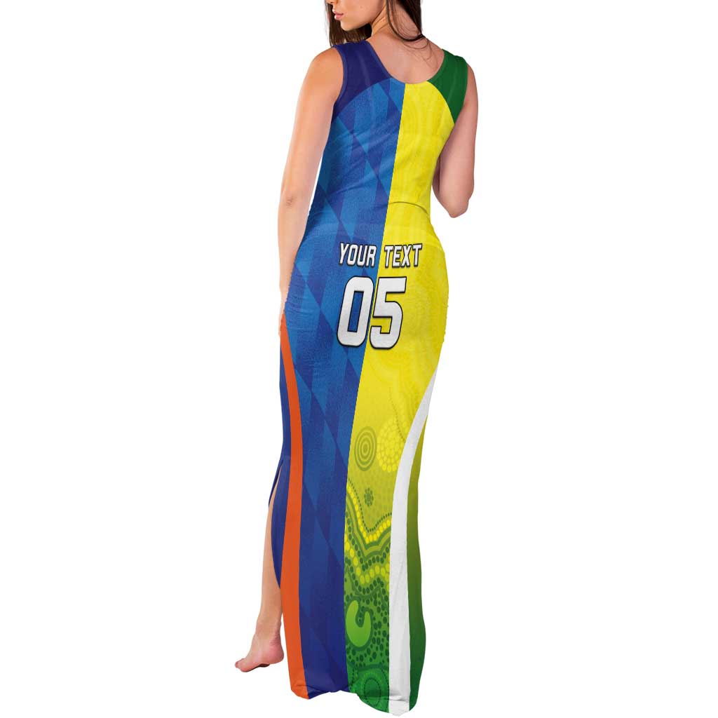 Custom Australia And India Cricket Tank Maxi Dress Ashoka Chakra With Aboriginal - Aussie Hoodie