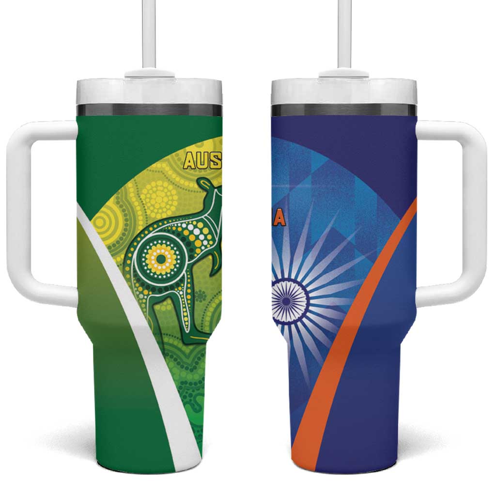 Australia And India Cricket Tumbler With Handle Ashoka Chakra With Aboriginal - Aussie Hoodie