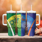 Australia And India Cricket Tumbler With Handle Ashoka Chakra With Aboriginal - Aussie Hoodie