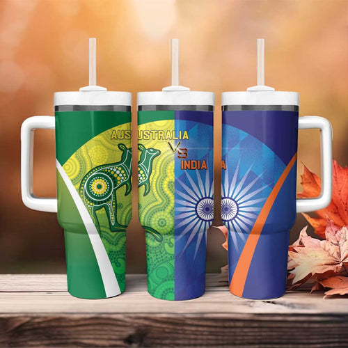 Australia And India Cricket Tumbler With Handle Ashoka Chakra With Aboriginal - Aussie Hoodie