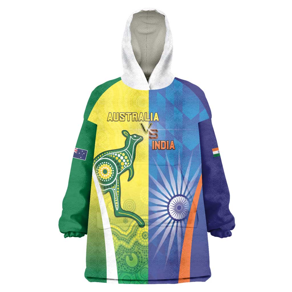 Custom Australia And India Cricket Wearable Blanket Hoodie Ashoka Chakra With Aboriginal - Aussie Hoodie