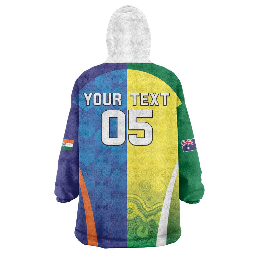 Custom Australia And India Cricket Wearable Blanket Hoodie Ashoka Chakra With Aboriginal - Aussie Hoodie