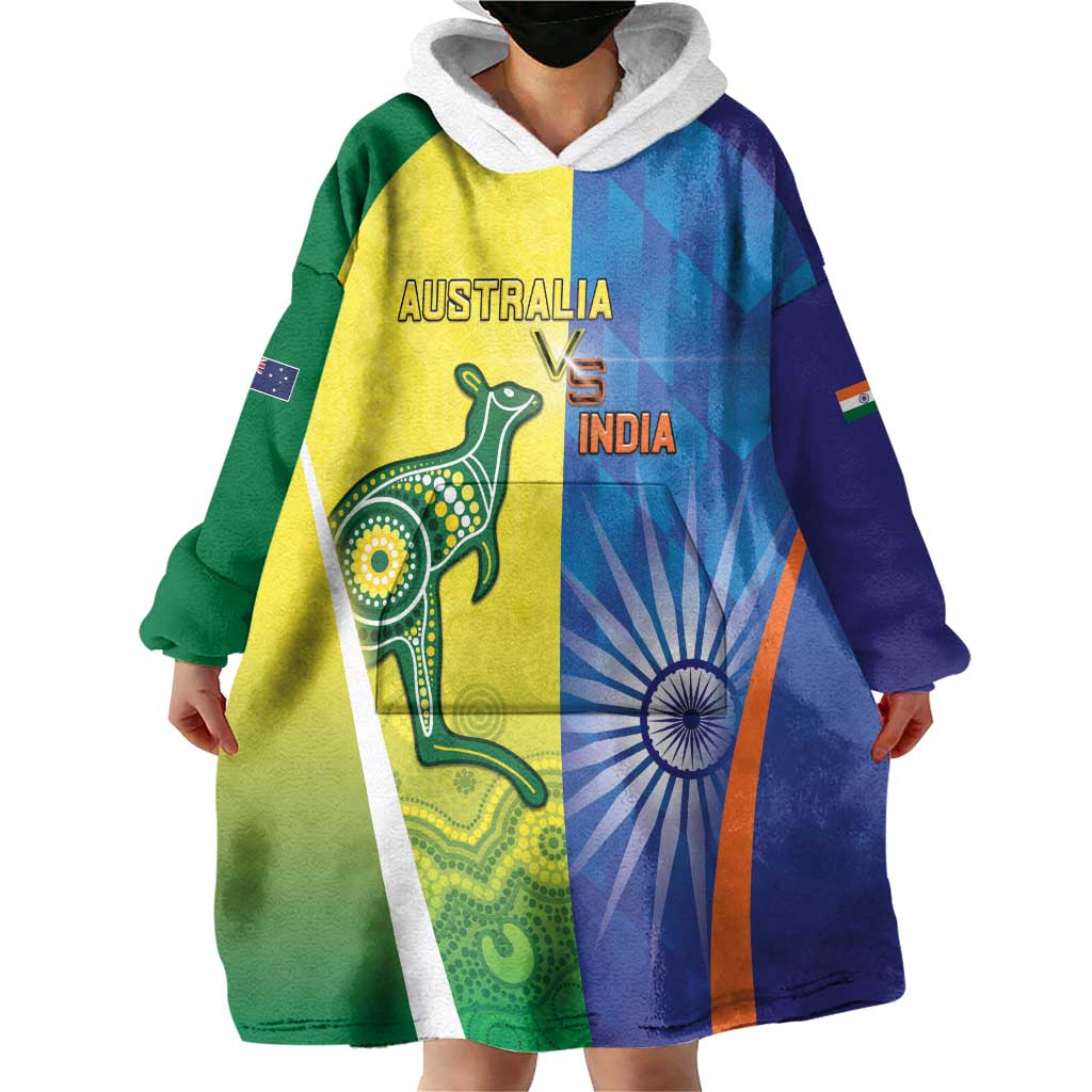 Custom Australia And India Cricket Wearable Blanket Hoodie Ashoka Chakra With Aboriginal - Aussie Hoodie