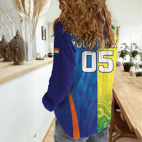 Custom Australia And India Cricket Women Casual Shirt Ashoka Chakra With Aboriginal - Aussie Hoodie