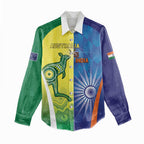 Custom Australia And India Cricket Women Casual Shirt Ashoka Chakra With Aboriginal - Aussie Hoodie