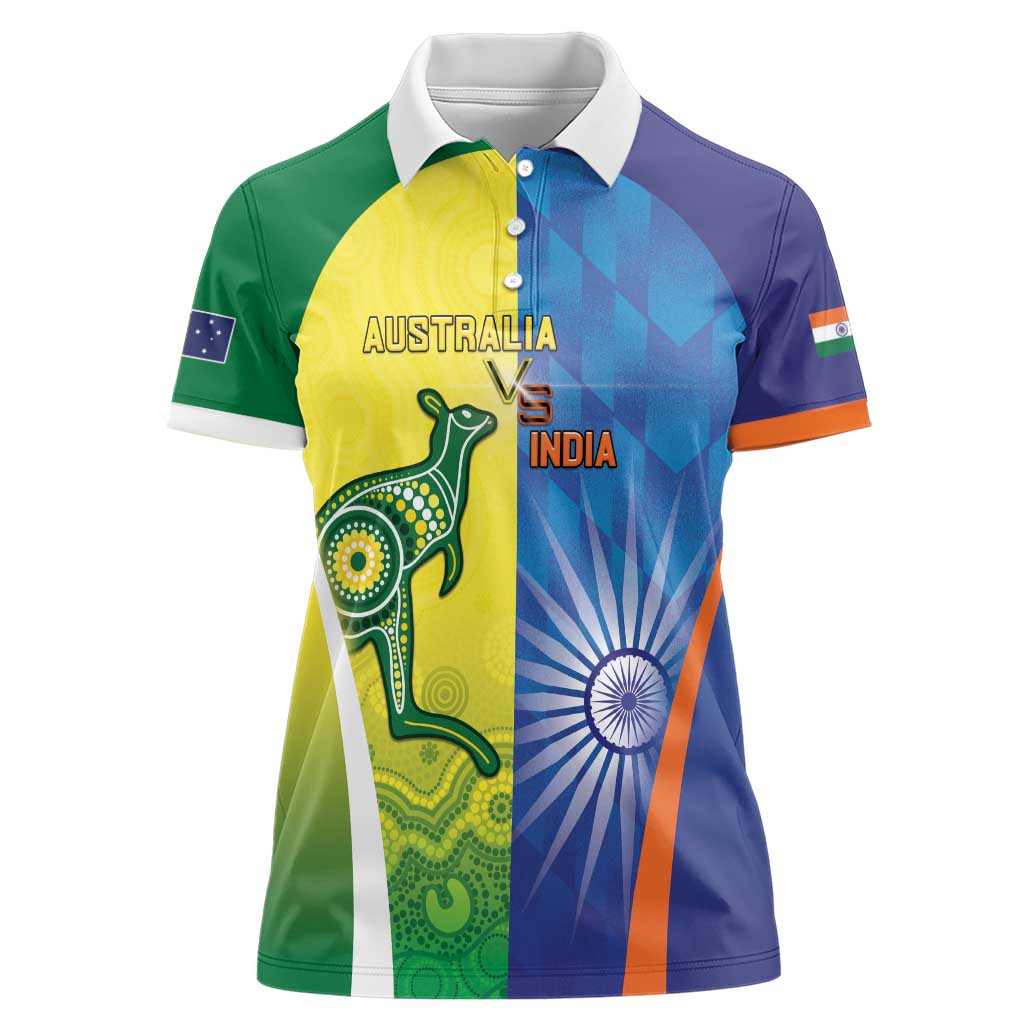 Custom Australia And India Cricket Women Polo Shirt Ashoka Chakra With Aboriginal - Aussie Hoodie