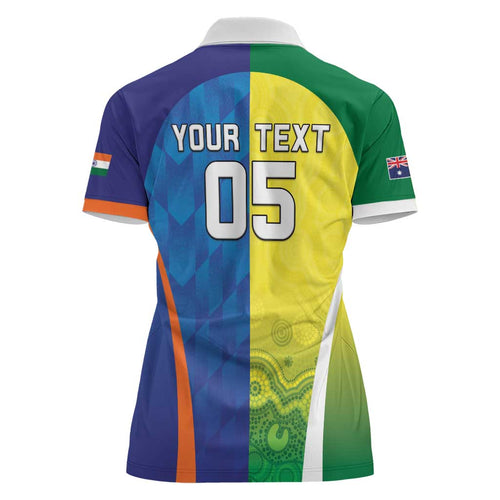 Custom Australia And India Cricket Women Polo Shirt Ashoka Chakra With Aboriginal - Aussie Hoodie