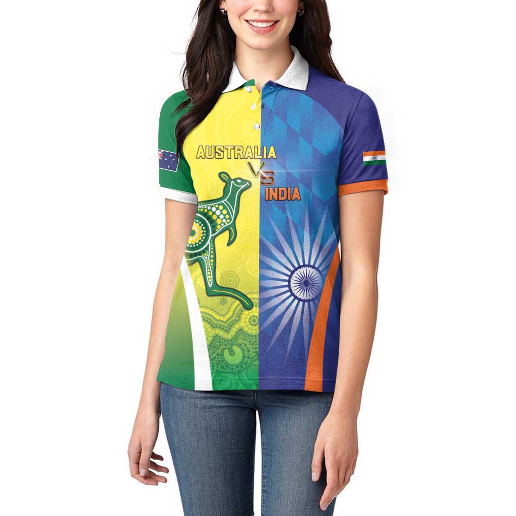 Custom Australia And India Cricket Women Polo Shirt Ashoka Chakra With Aboriginal - Aussie Hoodie
