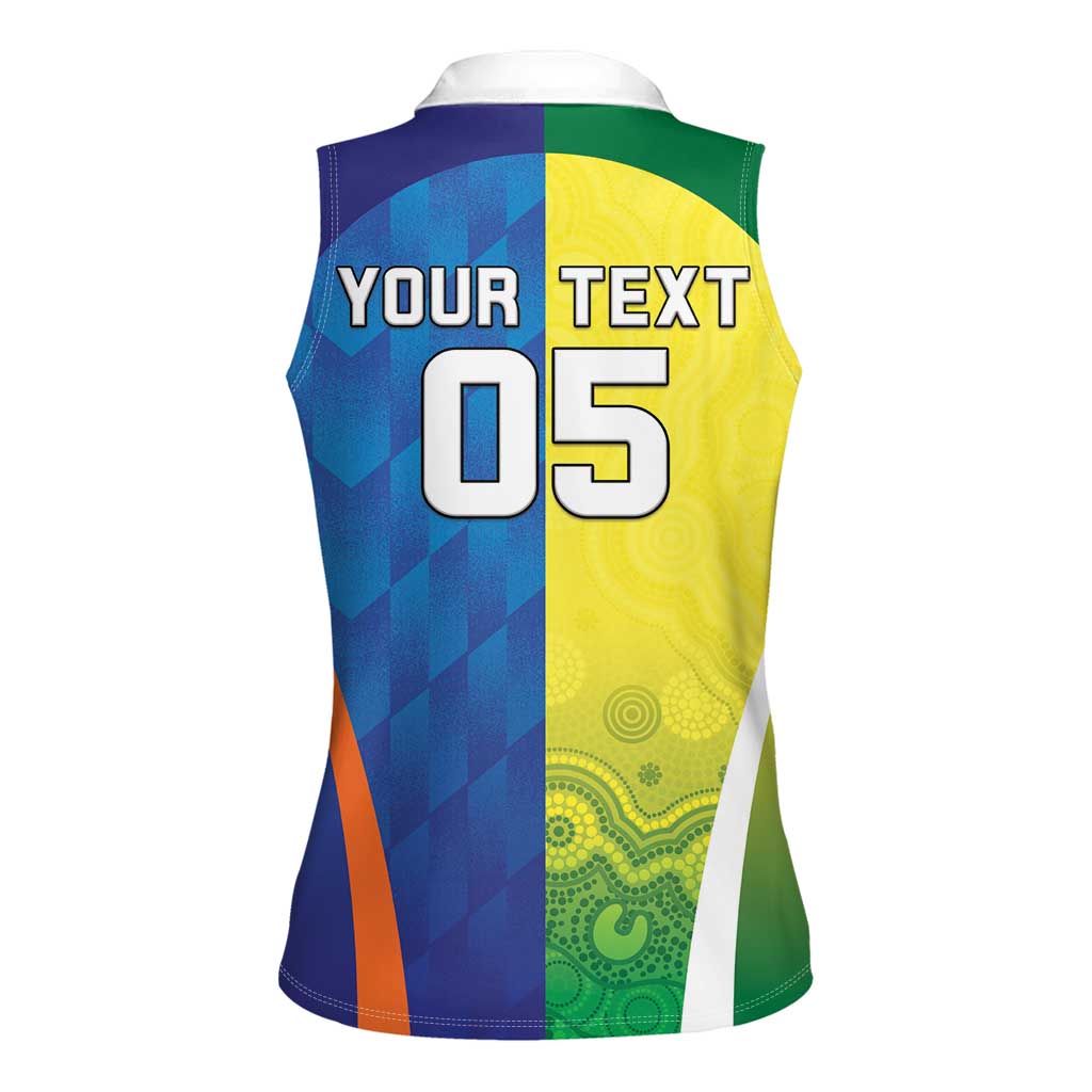 Custom Australia And India Cricket Women Sleeveless Polo Shirt Ashoka Chakra With Aboriginal - Aussie Hoodie