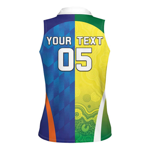 Custom Australia And India Cricket Women Sleeveless Polo Shirt Ashoka Chakra With Aboriginal - Aussie Hoodie