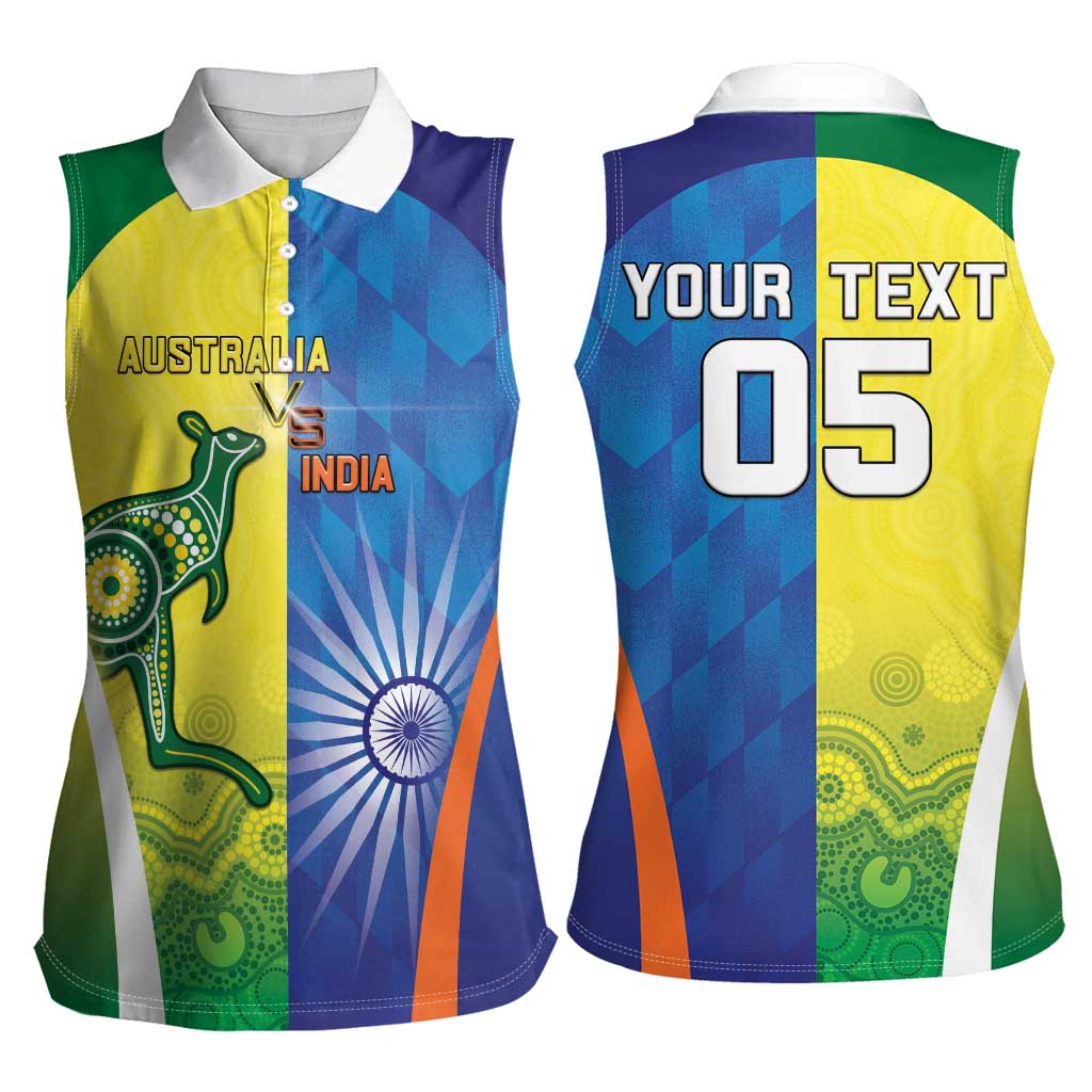 Custom Australia And India Cricket Women Sleeveless Polo Shirt Ashoka Chakra With Aboriginal - Aussie Hoodie