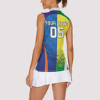 Custom Australia And India Cricket Women Sleeveless Polo Shirt Ashoka Chakra With Aboriginal - Aussie Hoodie