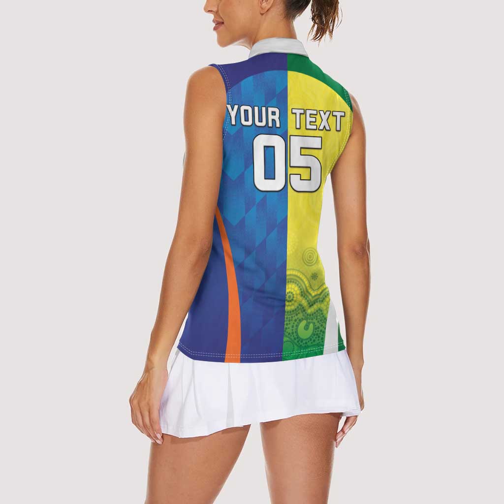 Custom Australia And India Cricket Women Sleeveless Polo Shirt Ashoka Chakra With Aboriginal - Aussie Hoodie
