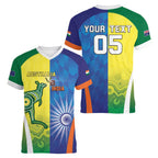 Custom Australia And India Cricket Women V-Neck T-Shirt Ashoka Chakra With Aboriginal - Aussie Hoodie