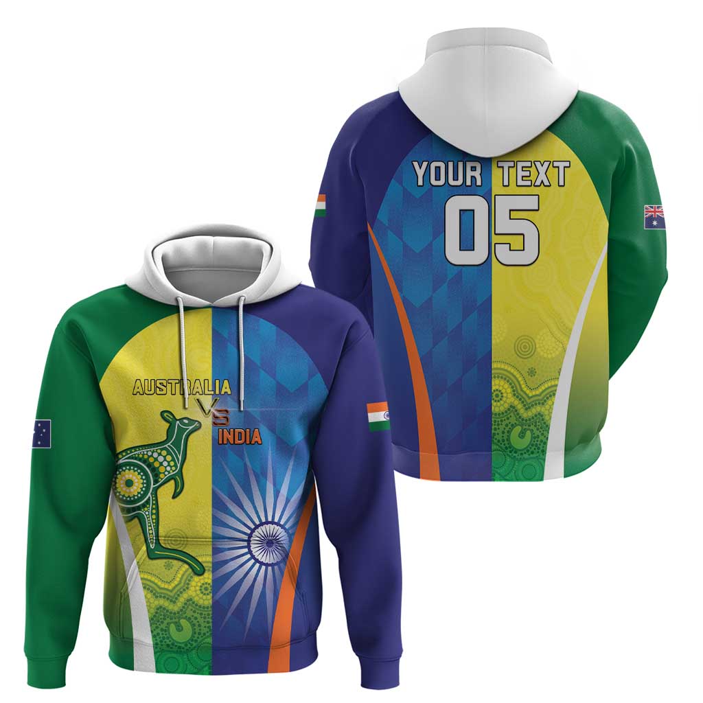 Custom Australia And India Cricket Zip Hoodie Ashoka Chakra With Aboriginal - Aussie Hoodie