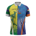Custom Australia And India Cricket Zipper Polo Shirt Ashoka Chakra With Aboriginal - Aussie Hoodie