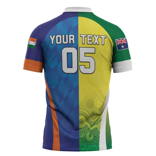 Custom Australia And India Cricket Zipper Polo Shirt Ashoka Chakra With Aboriginal - Aussie Hoodie