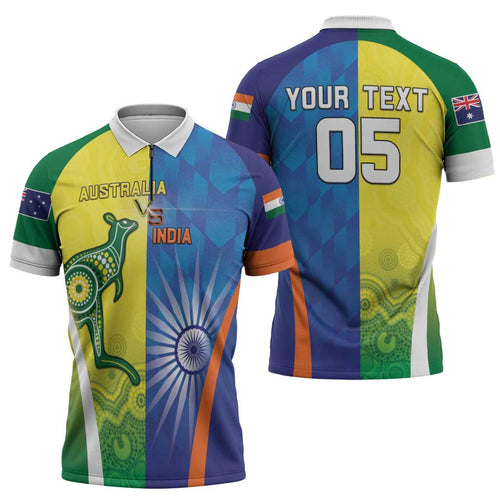 Custom Australia And India Cricket Zipper Polo Shirt Ashoka Chakra With Aboriginal - Aussie Hoodie