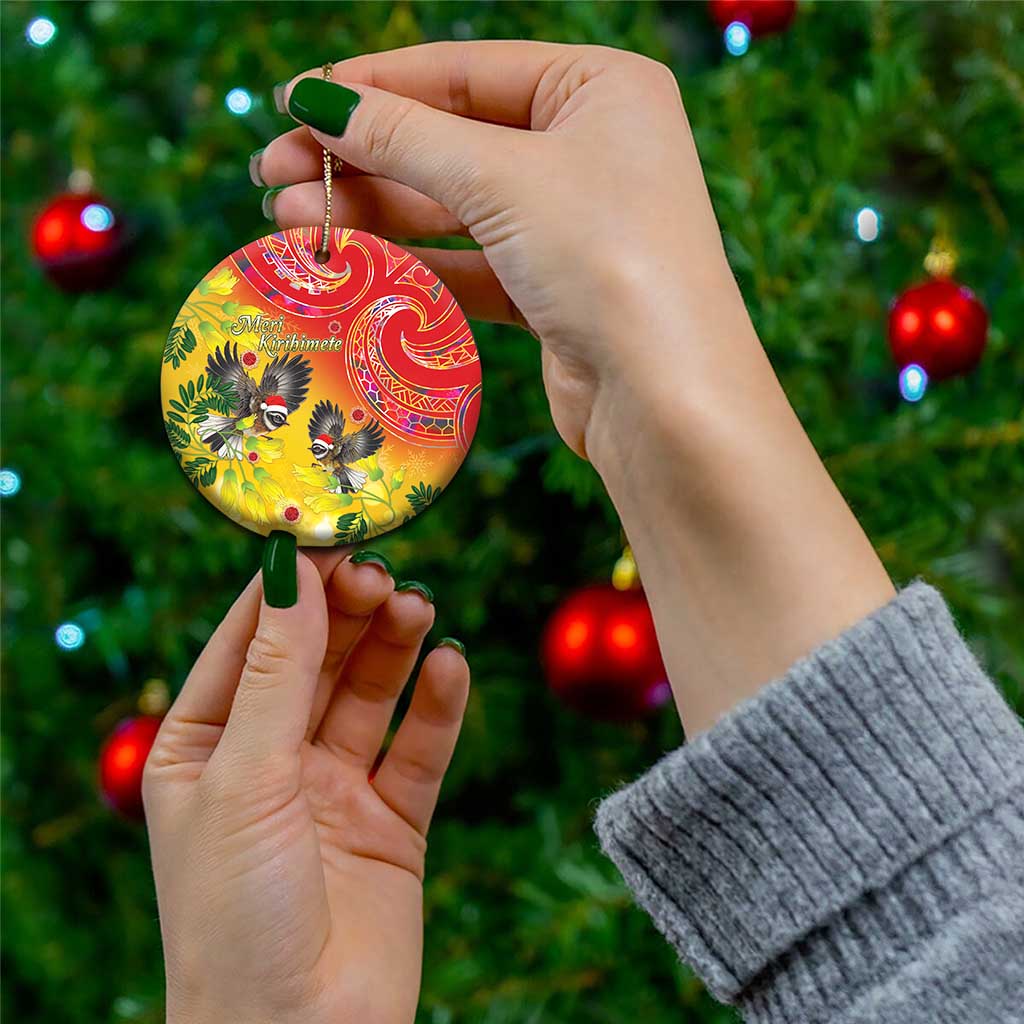 New Zealand Piwakawaka Christmas Ceramic Ornament With Maori Pattern