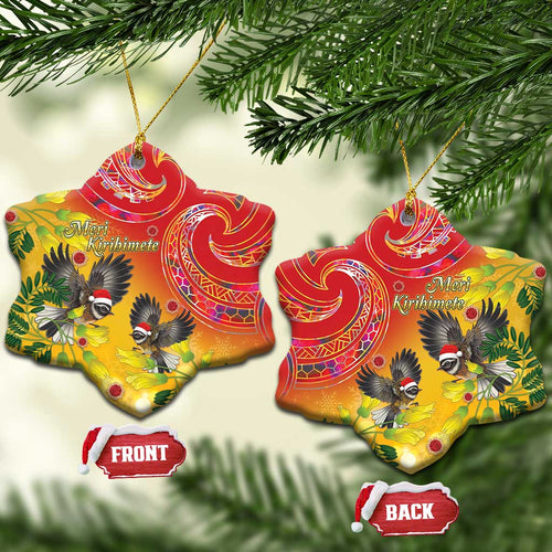 New Zealand Piwakawaka Christmas Ceramic Ornament With Maori Pattern
