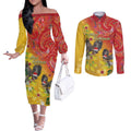 New Zealand Piwakawaka Christmas Couples Matching Off The Shoulder Long Sleeve Dress and Long Sleeve Button Shirt With Maori Pattern