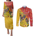 New Zealand Piwakawaka Christmas Couples Matching Puletasi and Long Sleeve Button Shirt With Maori Pattern
