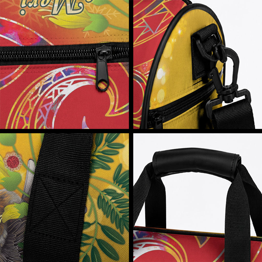 New Zealand Piwakawaka Christmas Duffle Bag With Maori Pattern