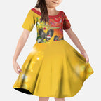 New Zealand Piwakawaka Christmas Kid Short Sleeve Dress With Maori Pattern