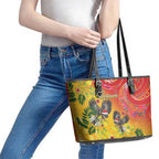 New Zealand Piwakawaka Christmas Leather Tote Bag With Maori Pattern