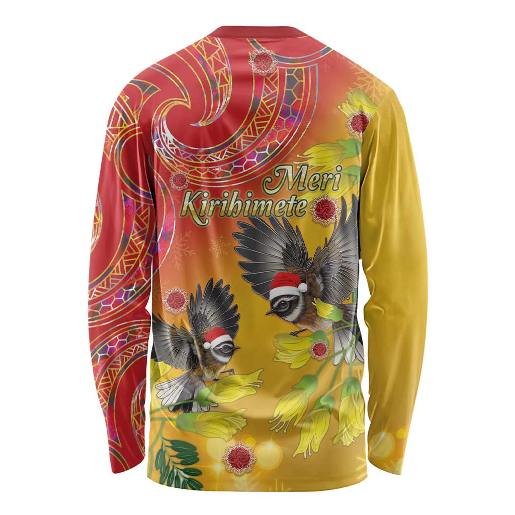 New Zealand Piwakawaka Christmas Long Sleeve Shirt With Maori Pattern