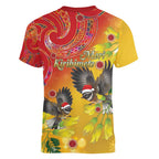 New Zealand Piwakawaka Christmas Women V-Neck T-Shirt With Maori Pattern