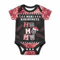Personalised New Zealand Tiki Christmas Baby Onesie Ho Ho Ho Paua Shell Glitter Red