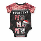 Personalised New Zealand Tiki Christmas Baby Onesie Ho Ho Ho Paua Shell Glitter Red