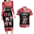 Personalised New Zealand Tiki Christmas Couples Matching Long Sleeve Bodycon Dress and Hawaiian Shirt Ho Ho Ho Paua Shell Glitter Red