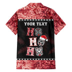 Personalised New Zealand Tiki Christmas Family Matching Off The Shoulder Long Sleeve Dress and Hawaiian Shirt Ho Ho Ho Paua Shell Glitter Red