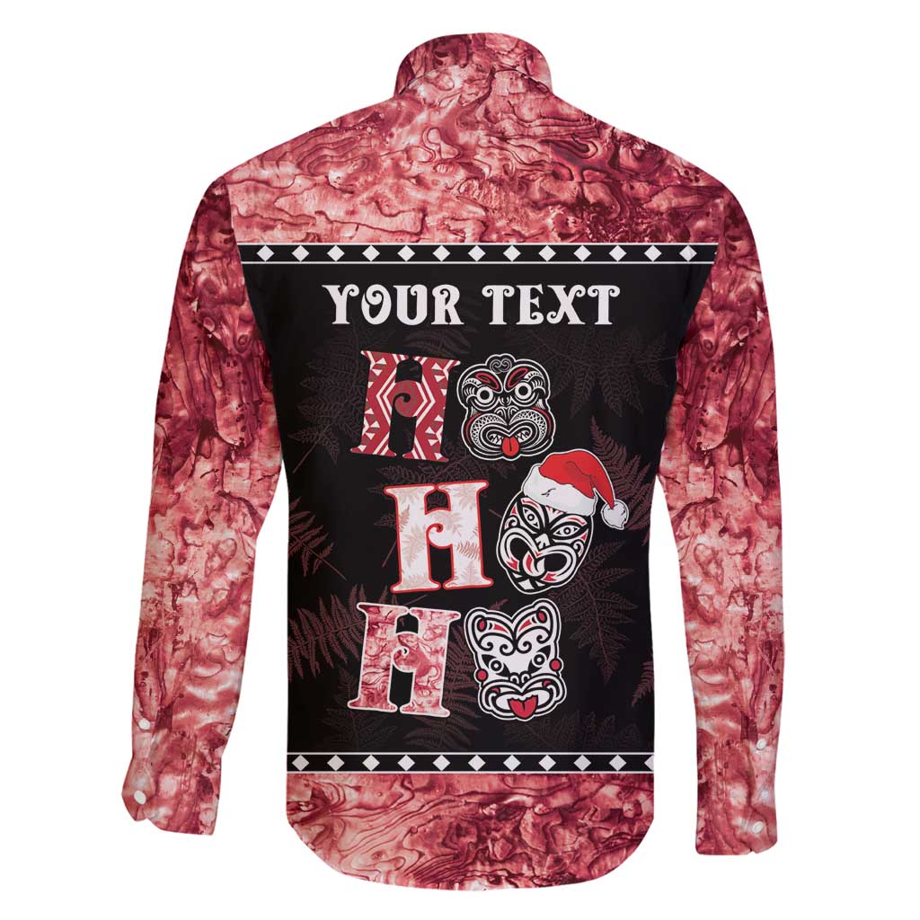 Personalised New Zealand Tiki Christmas Family Matching Off Shoulder Maxi Dress and Hawaiian Shirt Ho Ho Ho Paua Shell Glitter Red