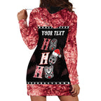 Personalised New Zealand Tiki Christmas Hoodie Dress Ho Ho Ho Paua Shell Glitter Red