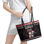 New Zealand Tiki Christmas Leather Tote Bag Ho Ho Ho Paua Shell Glitter Red